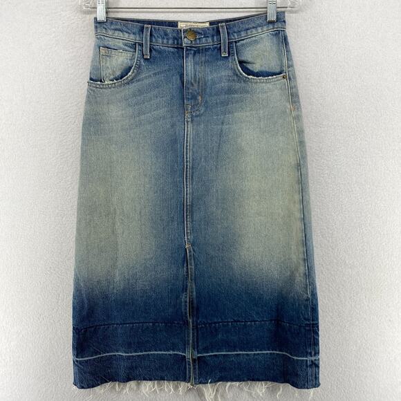 CURRENT ELLIOT Skirt 25 Slit Midi Faded Ombre Raw Hem HighWaist Denim Blue USA - Picture 1 of 10